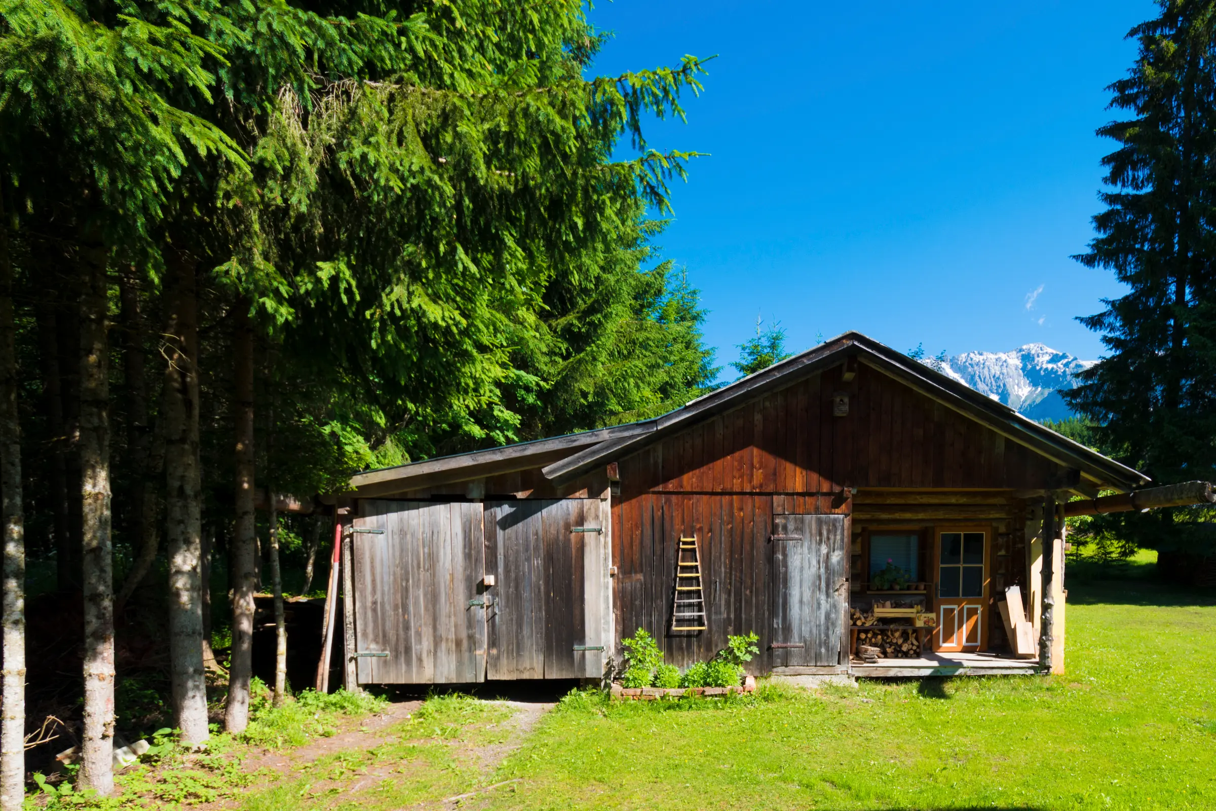 Wooden hut on a meadow in Ramsau am Dachstein